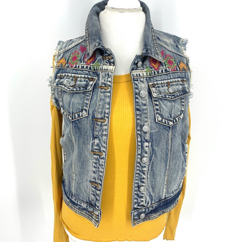 Rock & Roll Cowgirl denim embroidered vest, size L